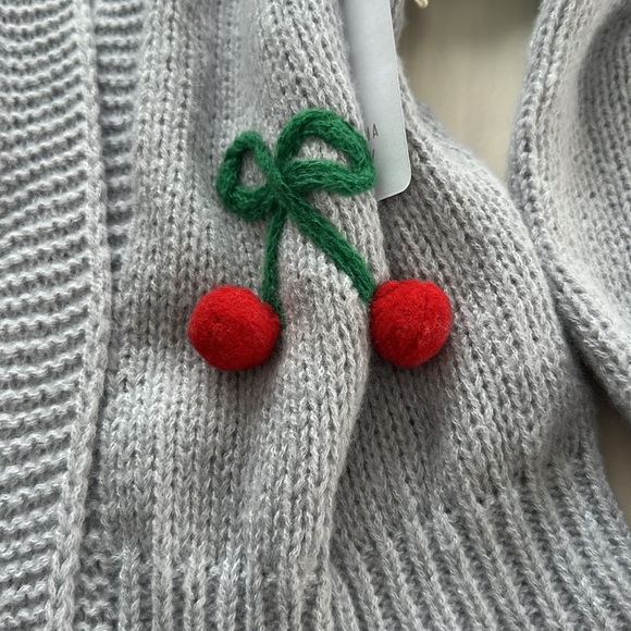 Luna Ivy Gray Cherry Embroidered Cardigan - Picture 3 of 4